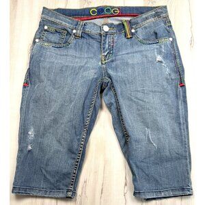 COOGI Australia Womens 13/14 Rainbow Embroidered Denim 14" Bermuda JEAN SHORTS